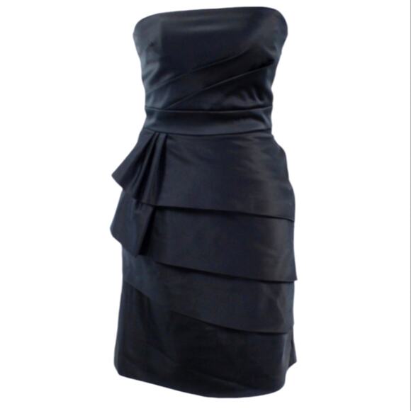 WHBM | Satin Sheen Asymmetrical Layered Strapless Side Flare Pencil Dress - Picture 1 of 7